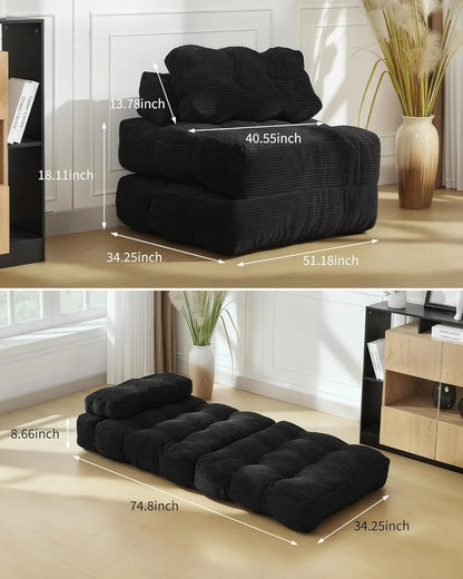 3-in-1 34" Folding Sofa Bed with Pillow Boneless Matress with Back Support Comfy Portable Convertible Sleeper Chair Floor Sofa