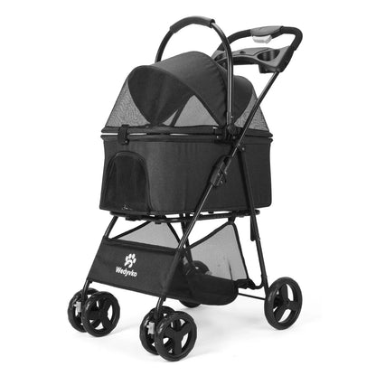 3 in 1 Pet Stroller with Removable Carrier, Folding Stroller for Small/Medium Dogs and Cats, Waterproof, All-Terrain, with Sun S