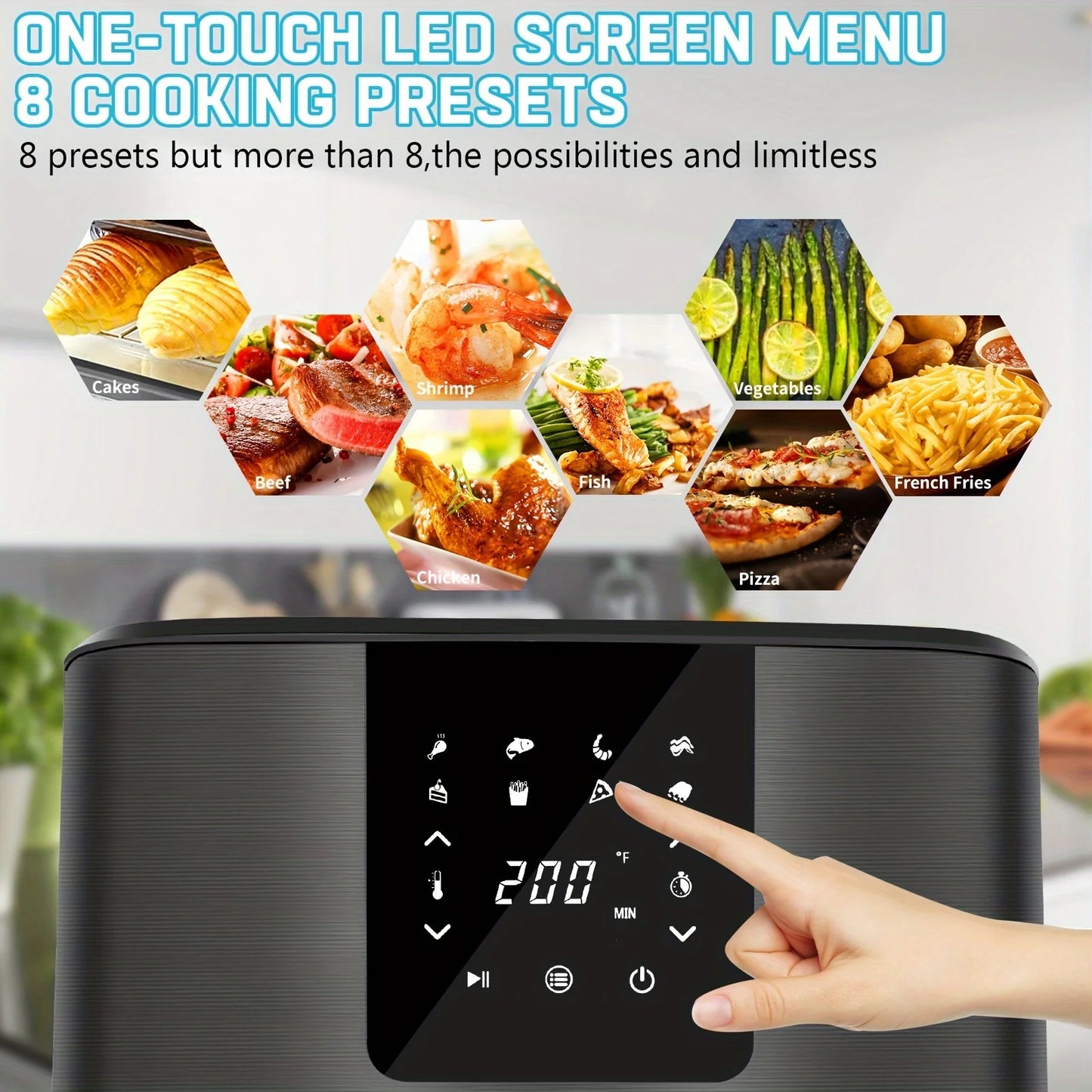 Large Air Fryer, 1500W 7QT AirFryer Cooker, Adjustable Temperature 100-400°F, 8 Presets Menu, Digital Touch Screen, Nons