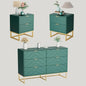 3-Piece Modern Bedroom Set with 6-Drawer Dresser and Nightstand, Gold-Handled Chest and Storage Cabinet in Green
