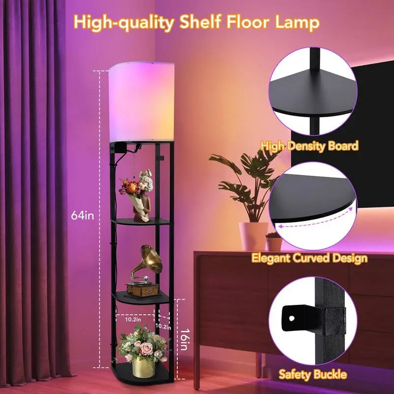 Smart RGB Shelf Floor Lamp with USB Charging Ports Standing Light for Living Room Bedroom Office APP Control Storage Lamp