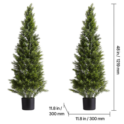 Artificial Topiary Cedar Trees 36/48in 2 Set Faux Pine Shrubs Plants Fake Silk Tree Easy Assembly for Decor Christmas