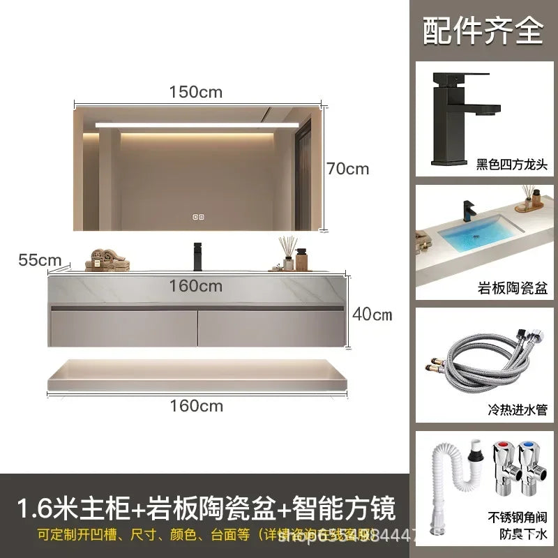 Modern Floating Vanity Bathroom Slate Integrated Basin Wall Mounted Bathroom Storage Cabinet Single Set Bathroom Vanity Sink Set