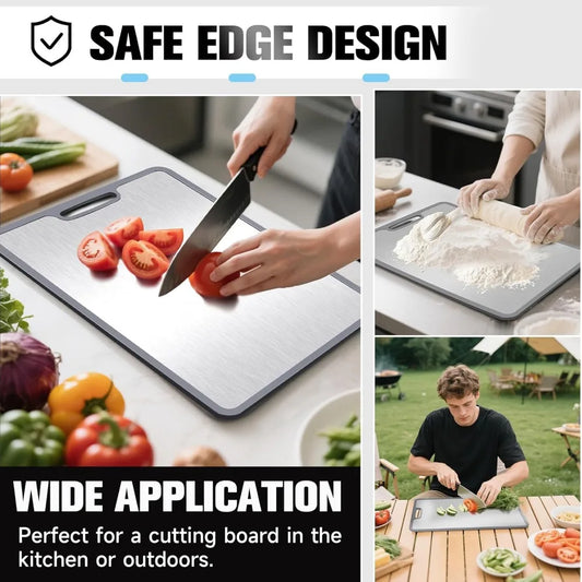 Titanium Cutting Board - 5mm Thick with Edge Protection, Non-Deforming & Lightweight for Kitchen, Camping, and Housewarming Gift