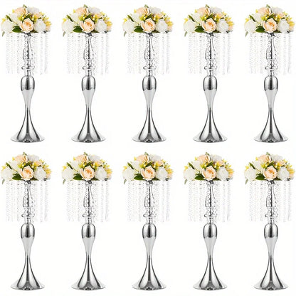 2/10 Pieces 21.3 Inch High Crystal Flower Stand, Wedding Centerpiece Crystal Flower Metal Vase, Christmas Halloween Decoration