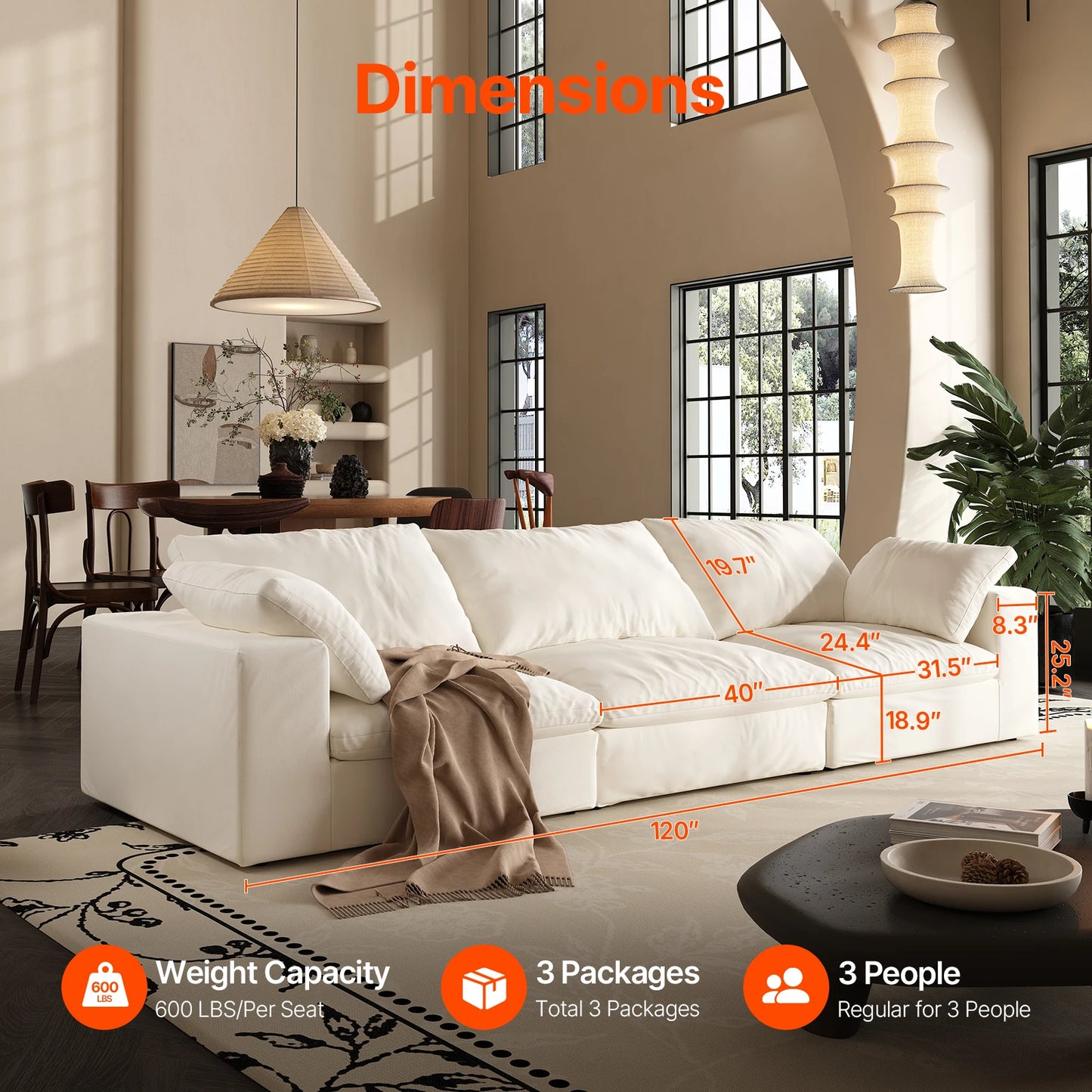 Comfy Cloud Couch 120'' Modern Sectional Sofa for Living Room Down Filled Couch with Ottoman U Shaped 5 Seater Convertible Sofa