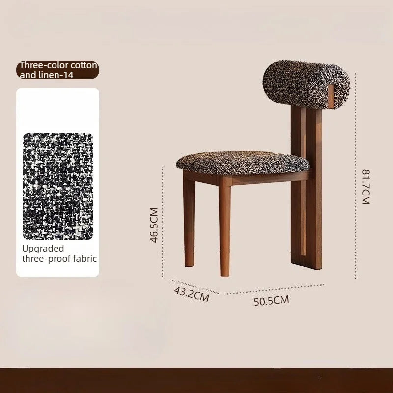 Nordic Solid Wood Dining Chairs, French Retro Style Dining Chairs, Comfortable Fabric Creative Hippo Dining Chairs