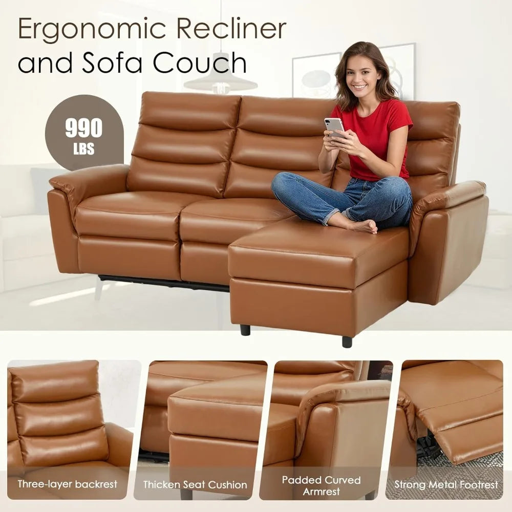 Electric Reclining Sofa with USB & Storage, 3-Seat Wall Hugger Sectional for Living Room Home Theater