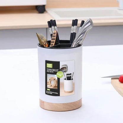 Kitchen Utensil Storage Holder Rotatable 3-Grid Tableware Drainer Chopstick Spoon With Removable Divider NE