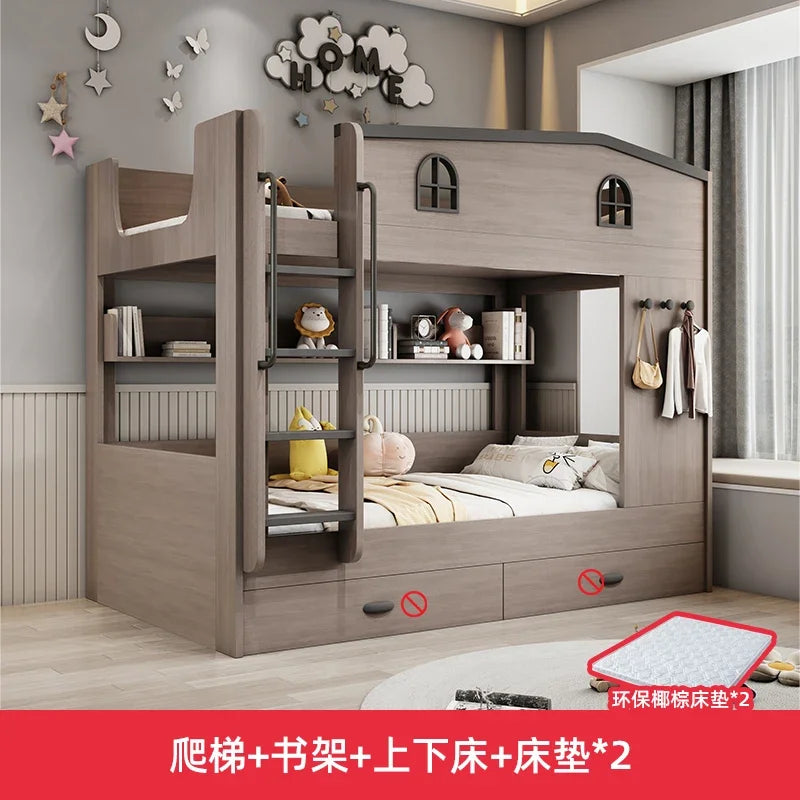 Bunk bed kids with Drawer storage loft double bed Climbing stairs full frames Queen Wooden literas de 2 camas bedroom furniture