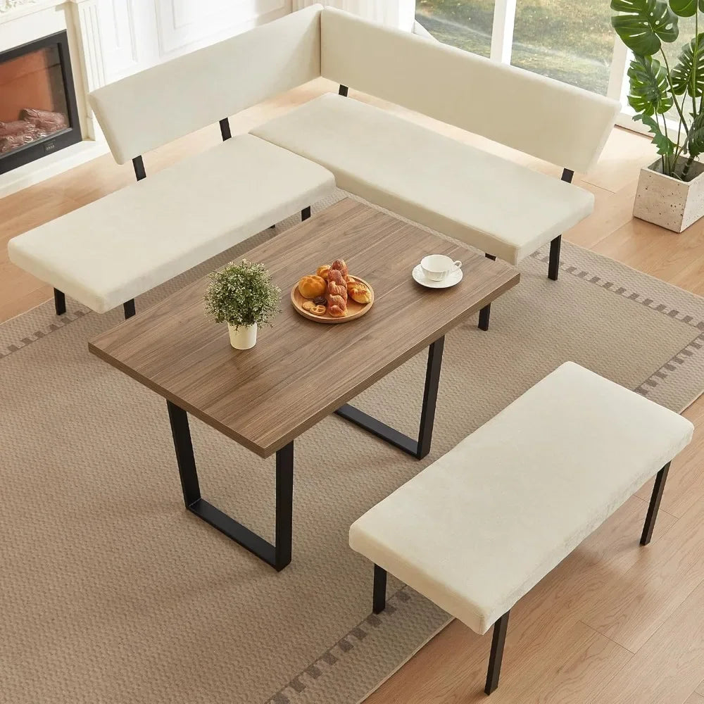 3-Piece Corner Dining Table Set with Bench, 67'' Space-Saving Breakfast Nook for Kitchen