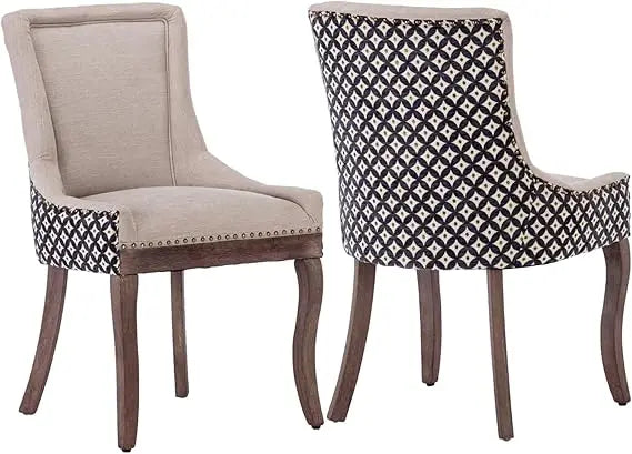 Modern Dining Chairs Set of 2 - High Back Upholstered Fabric Chairs with Solid Wood Legs for Dining Room