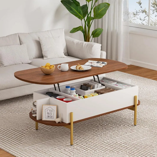 48" Oval Lift Top Coffee Table with Storage, Metal Legs &  Hidden Compartment