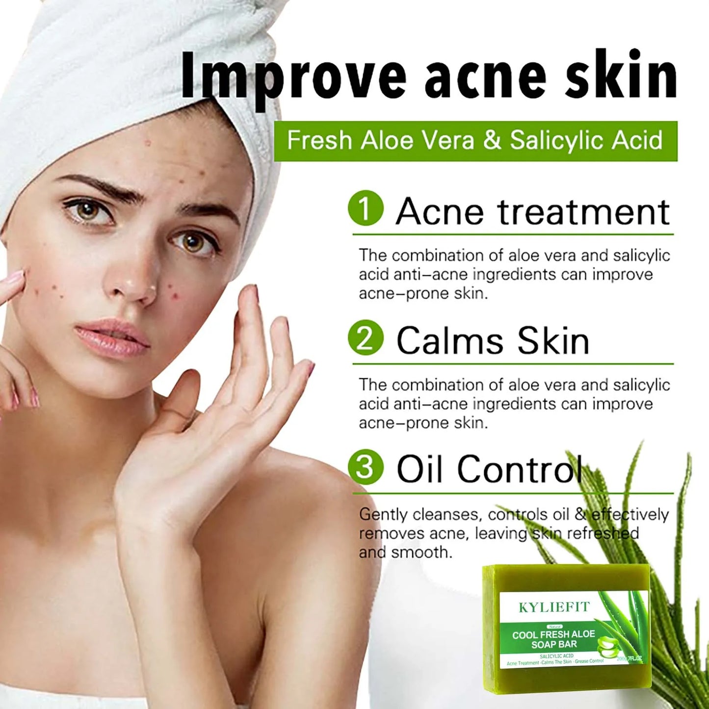 Aloe Vera Whitening Soap, Remove Acne, Pimples, Skin Radiant, Improve Skin Luster, Vegan Bath Wash for Women Men