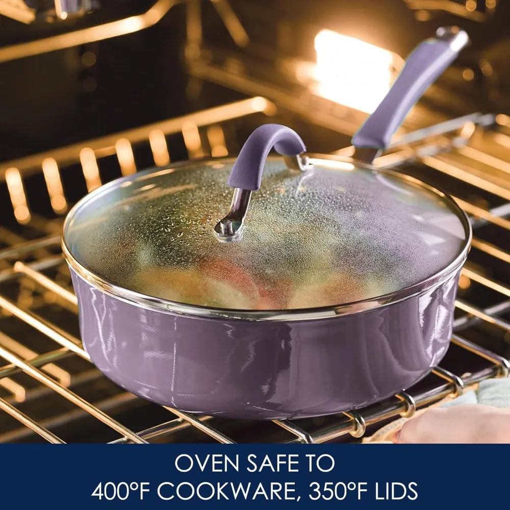 Cucina Nonstick Cookware Pots and Pans Set, 12 Piece, Lavender Purple, Cookware Sets