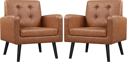 Mid-Century Style Armchair, Modern Upholstered Living Room Chair with Button Tufted Back and Solid Wood Legs