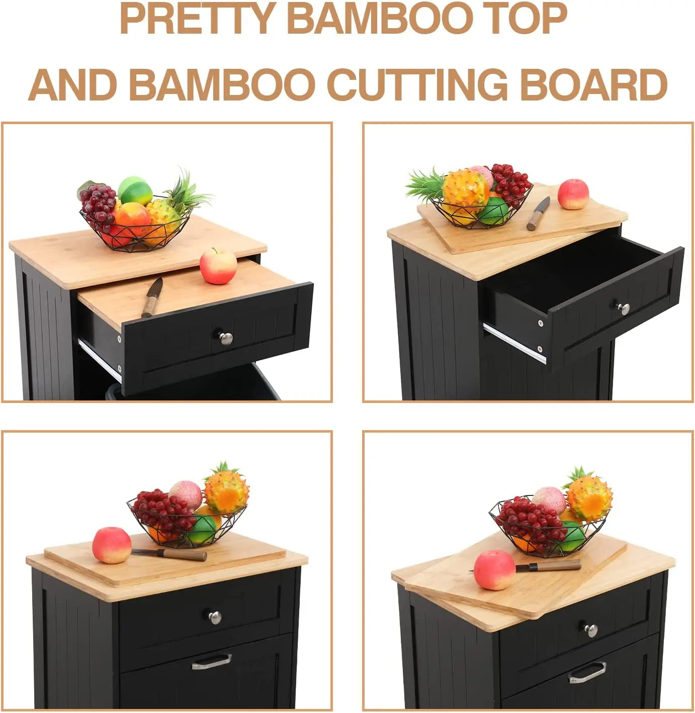 Single Trash Cabinet Tilt Out Freestanding, Pet Proof Kitchen Trash Cabinet Laundry Hamper with Cutting Board, Hideaway Trash