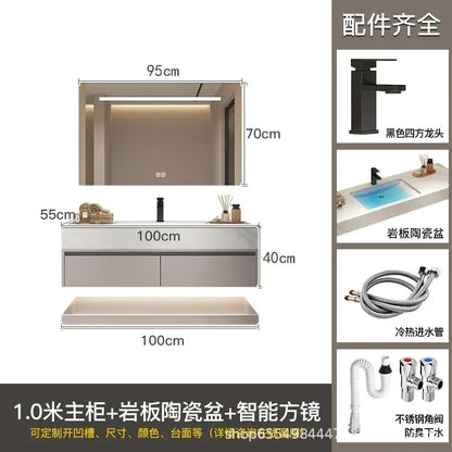 Modern Floating Vanity Bathroom Slate Integrated Basin Wall Mounted Bathroom Storage Cabinet Single Set Bathroom Vanity Sink Set