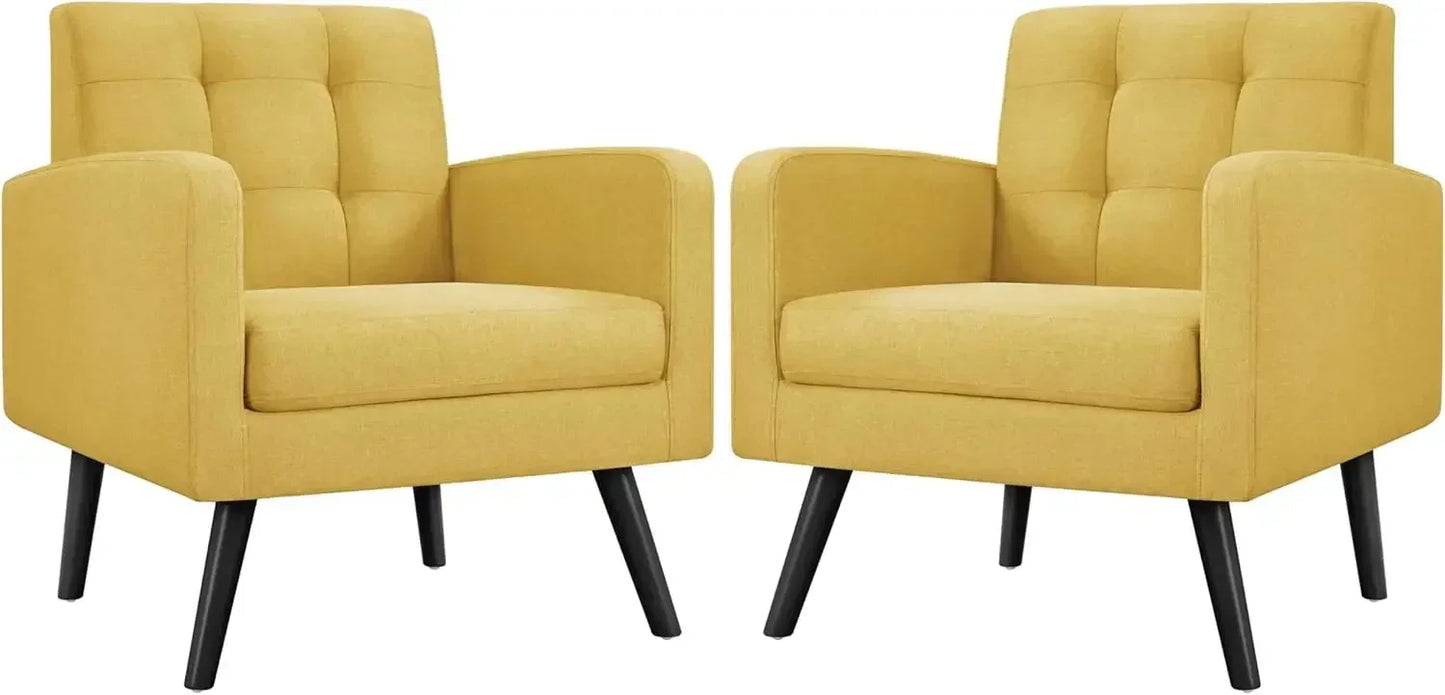 Mid-Century Style Armchair, Modern Upholstered Living Room Chair with Button Tufted Back and Solid Wood Legs
