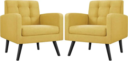 Mid-Century Style Armchair, Modern Upholstered Living Room Chair with Button Tufted Back and Solid Wood Legs
