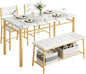 IRONCK Dining Table Set for 4, Kitchen Table and Chairs Set for Small Space, Kitchen Table with Upholstered Bench and 2 Chairs