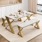Kitchen Table Set for 4 with 2 Benches Space Saving Dining Table & Benches, Sturdy Metal Frame Dinette Set for Dining Room Gold