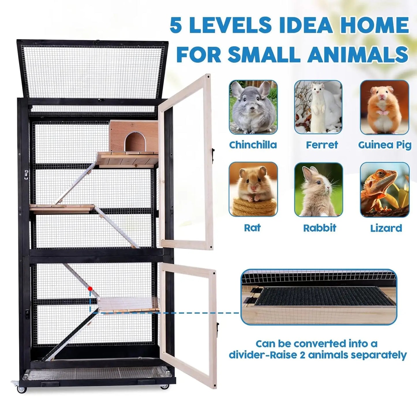 5-Level Stainless Steel Tray Small Animal Habitat Cage for Hamster Rat Rabbit Gerbil Squirrel Chameleon Lizard, Customized