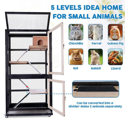5-Level Stainless Steel Tray Small Animal Habitat Cage for Hamster Rat Rabbit Gerbil Squirrel Chameleon Lizard, Customized