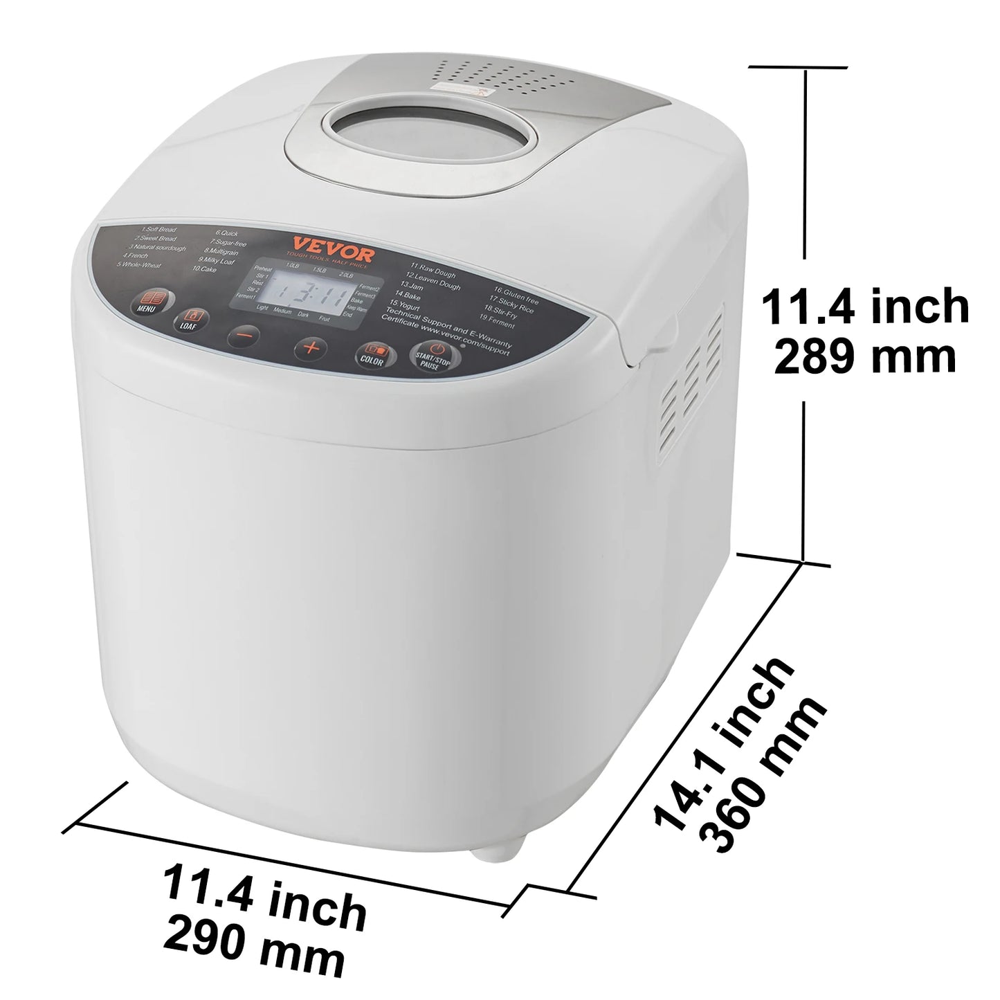 2/3 LB Bread Maker 15-in-1 Dough Machine Nonstick Ceramic Pan Automatic Bread maker with Gluten Free Setting