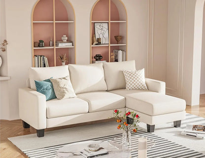 L-Shaped 3-Seater Sofa - Convertible Chaise Corduroy Couch for Small Spaces
