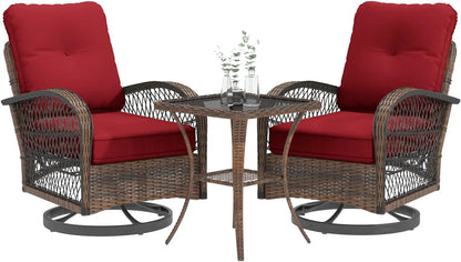 3 Pieces Patio Furniture Set, Outdoor Swivel Rocker Patio Chairs, Wicker Patio Bistro Set with Rocking Chair, Thickened Cushions