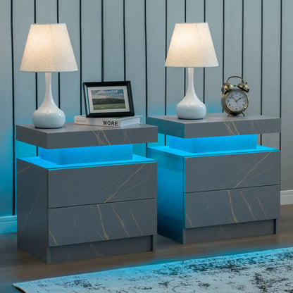 Nightstand Set of 2 LED Nightstand with 2 Drawers,Night Stand  with LED Light,Bedside Table with Drawers for Bedroom