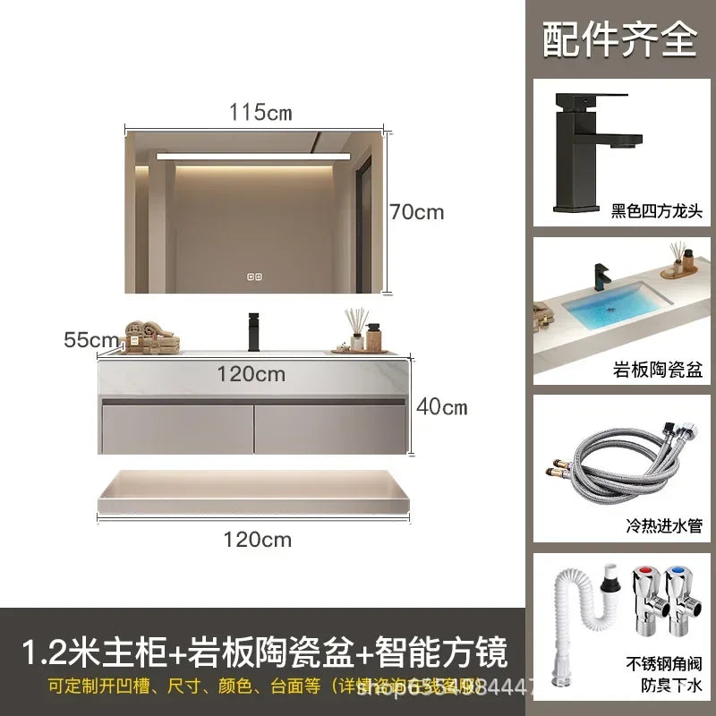 Modern Floating Vanity Bathroom Slate Integrated Basin Wall Mounted Bathroom Storage Cabinet Single Set Bathroom Vanity Sink Set