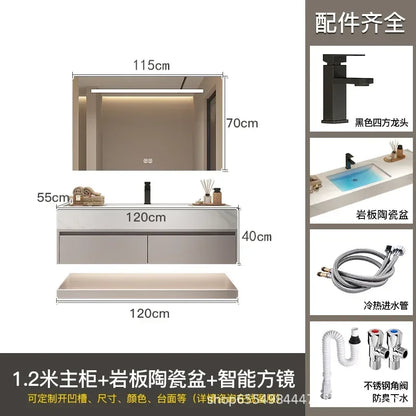 Modern Floating Vanity Bathroom Slate Integrated Basin Wall Mounted Bathroom Storage Cabinet Single Set Bathroom Vanity Sink Set