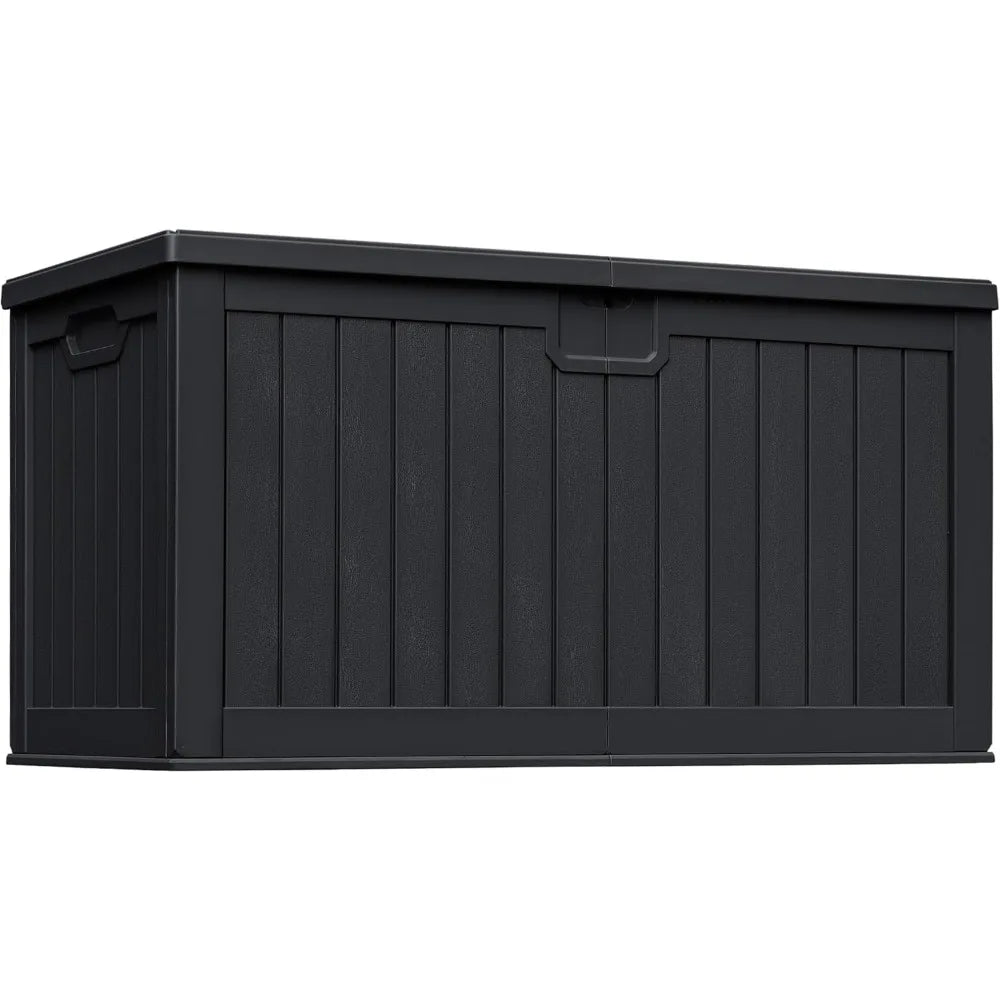 230 Gallon HDPE Black Outdoor Storage Box with Removable Dividers, Weatherproof Oversized Deck Box for Patio ,Garage