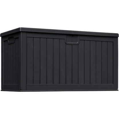 230 Gallon HDPE Black Outdoor Storage Box with Removable Dividers, Weatherproof Oversized Deck Box for Patio ,Garage