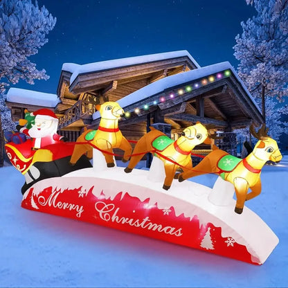 10 FT Christmas Inflatables Santa Sleigh with Reindeer LED Lights Outdoor Yard Decor Holiday Inflatable Christmas Decorations