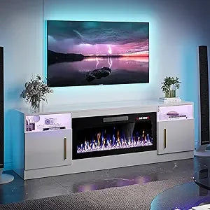 Fireplace with TV Stand 36" inch Electric Fireplace Up to 80" TVs, LED Light Entertainment Center, 70" Modern Wood High Gloss w