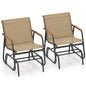 Patio Glider Chair Set of 2 w/ Curved Teak Armrests & Breathable Fabric Seat