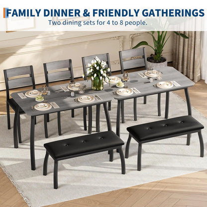 Dining Table Set for 4, Kitchen Table with Upholstered Bench and 2 Chairs, 4 Piece Dining Furniture Set for Small Space