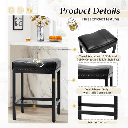 Bar Stools Saddle-Style Pu Leather Upholstered Chair Counter Height Bar Stools with Metal Base Saddle Stools For Kitchen