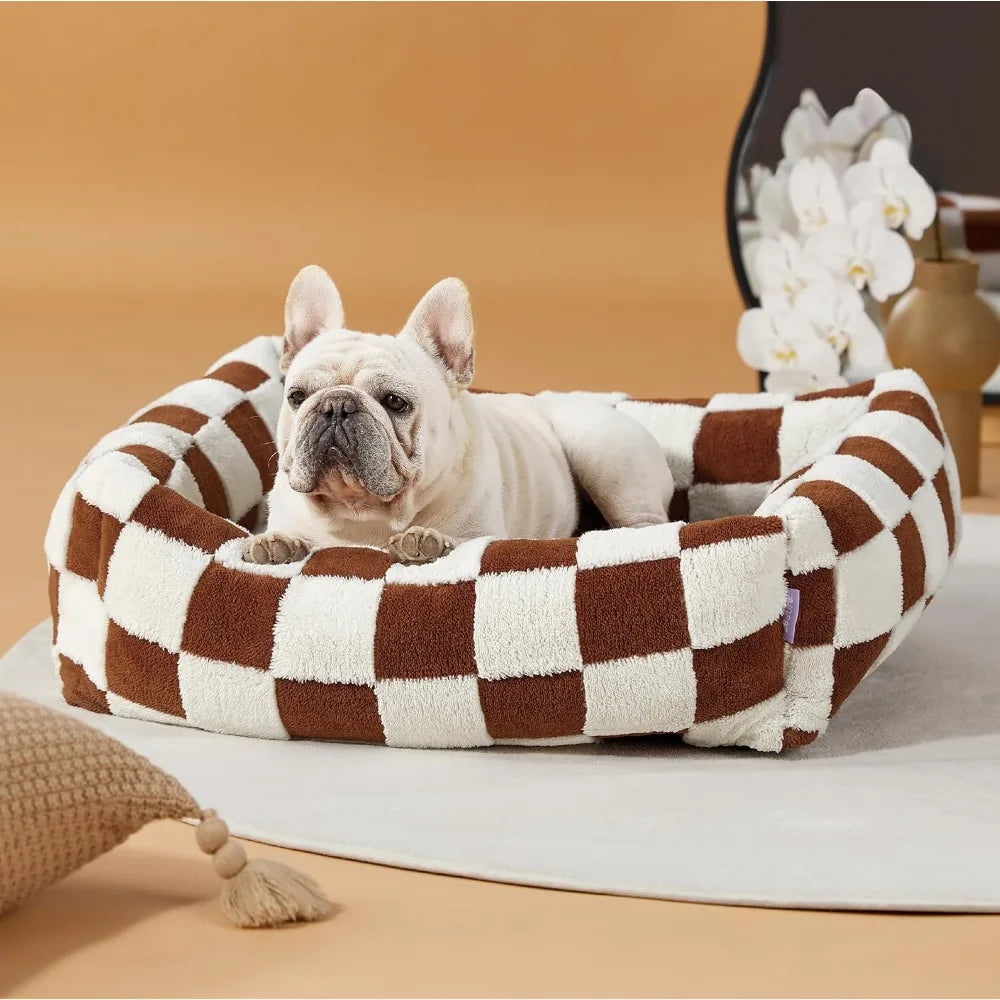 Lesure Cute Dog Bed for Medium Dogs - Washable Pet Beds,Cozy Rectangle Orthopedic Sofa with Jacquard Shaggy Plush & Anti Slip Bo
