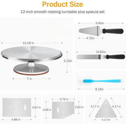 Aluminium Cake Turntable Set with Revolving Cake Stand for Cake Dessert Making Cake Decorating Accessories Baking Tools
