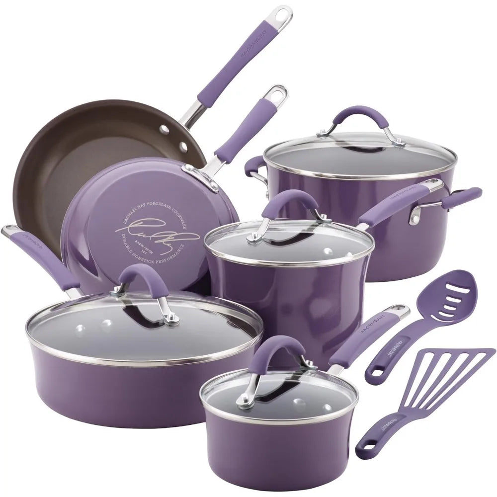 Cucina Nonstick Cookware Pots and Pans Set, 12 Piece, Lavender Purple, Cookware Sets