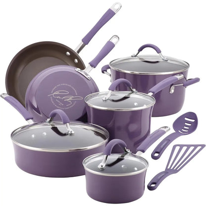 Cucina Nonstick Cookware Pots and Pans Set, 12 Piece, Lavender Purple, Cookware Sets