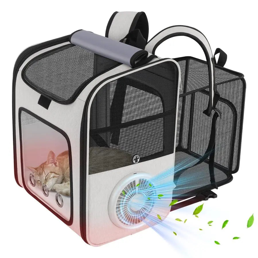 Backpack Carrier with Builtin Cooling Fan amp Heating Pad, Expandable Cat Carrier Backpack for Cats and Small Dogs, Ventilated T