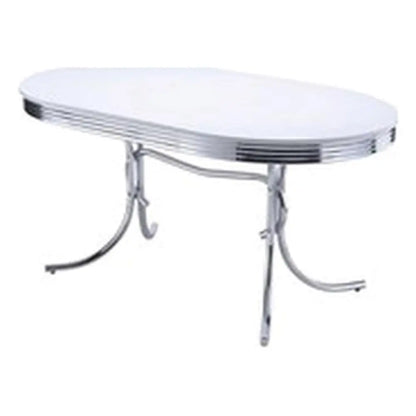 Modern Dining Table - 30" x 60", Chrome-Plated Metal Base, Oval Chrome Top in White Finish