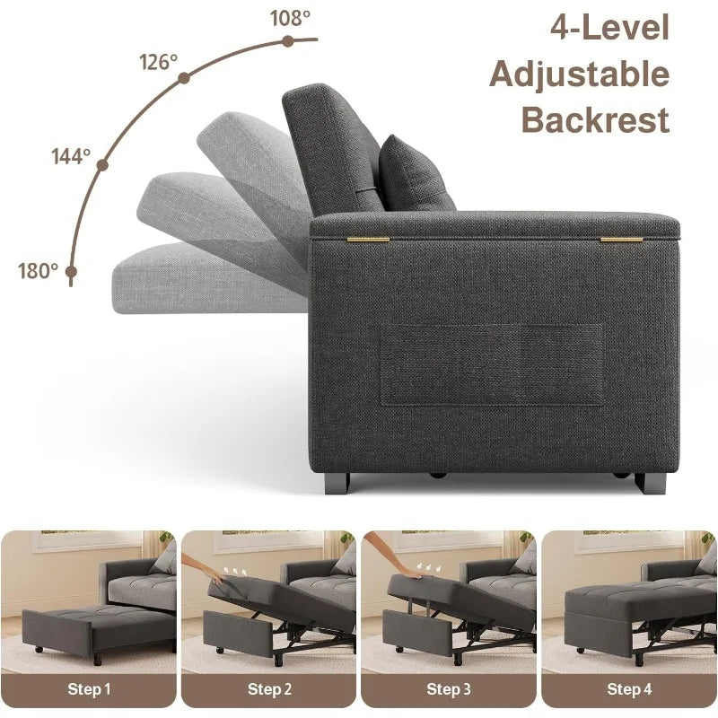 87" Convertible Sofa Bed – Space-Saving Sleeper with Pull-Out Design, Adjustable Backrest, Wide Armrests with Storage