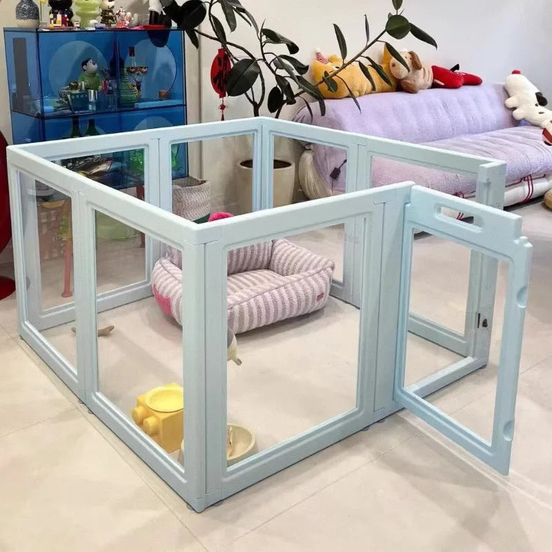 Transparent Pet Fence Indoor Small Dogs Enclosure Free Combination Anti-Escape Puppy Playpen Sturdy Pet Barrier Cage with Door
