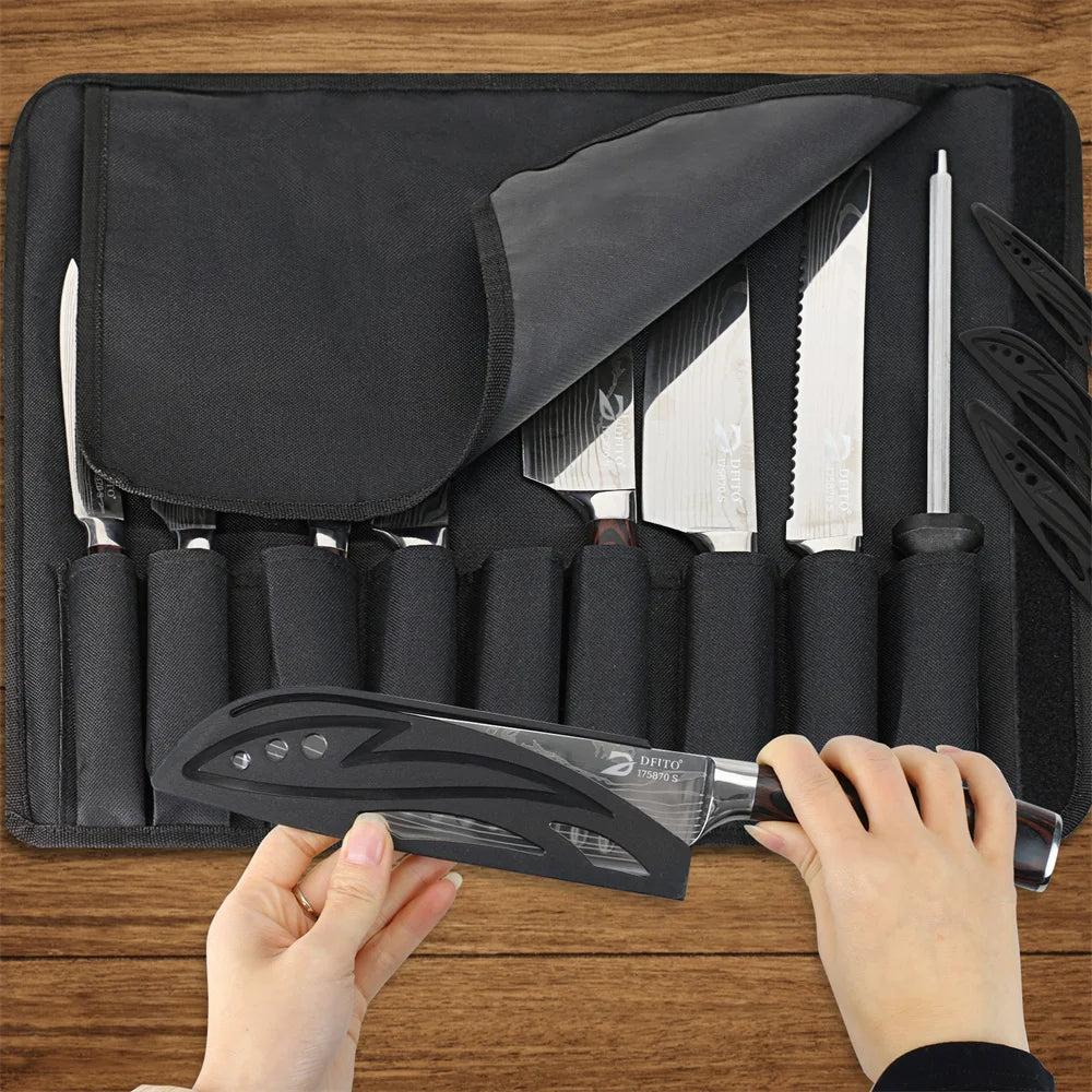 8pcs Kitchen Knife Damascus Stainless Steel Chef Knife Utility Paring Boning Cleaver Slicing Santoku Knives Nylon Bag